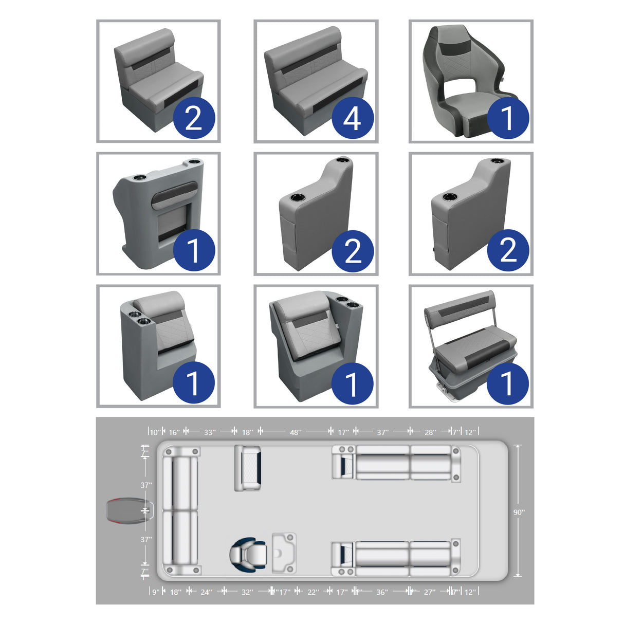DLX Full Lounge with Swingback Cooler Pontoon Seat Package