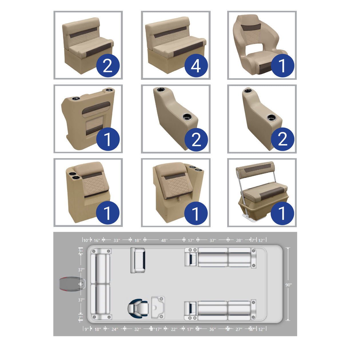 DLX Full Lounge with Swingback Cooler Pontoon Seat Package
