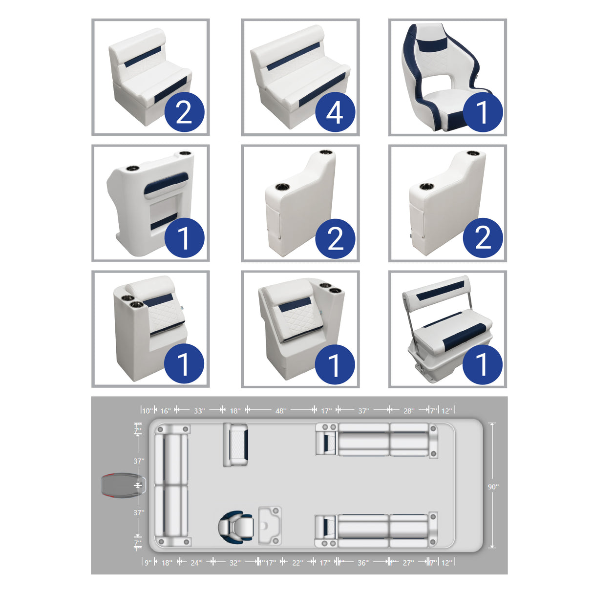 DLX Full Lounge with Swingback Cooler Pontoon Seat Package