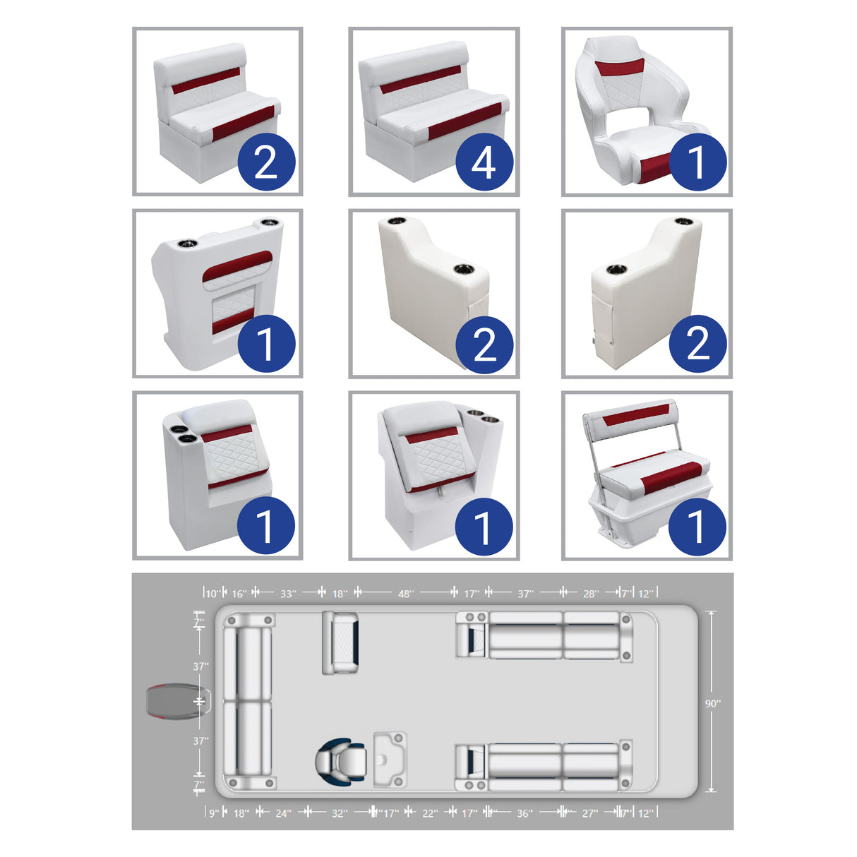 DLX Full Lounge with Swingback Cooler Pontoon Seat Package