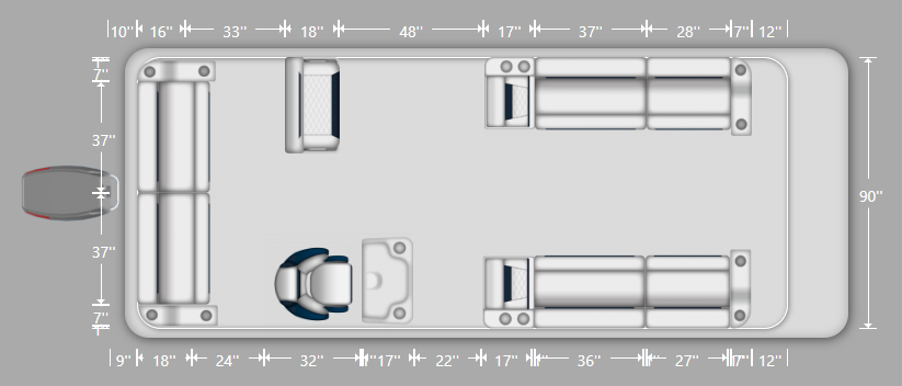 Wise DLX Full Lounge with Swingback Cooler Pontoon Furniture Set layout and Dimension