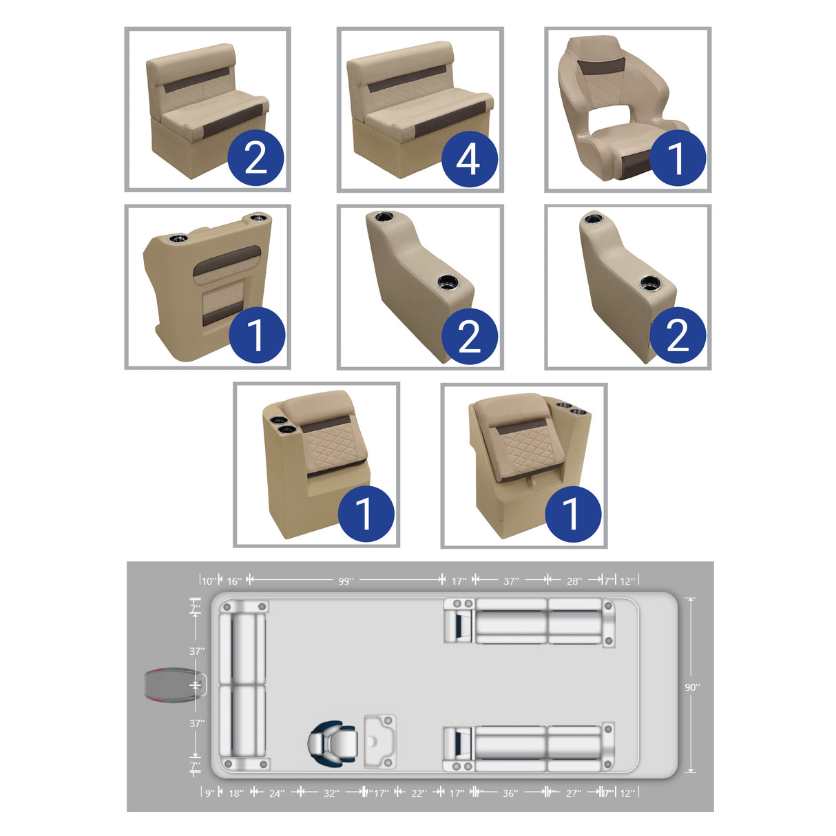 DLX Full Lounge Pontoon Seat Package