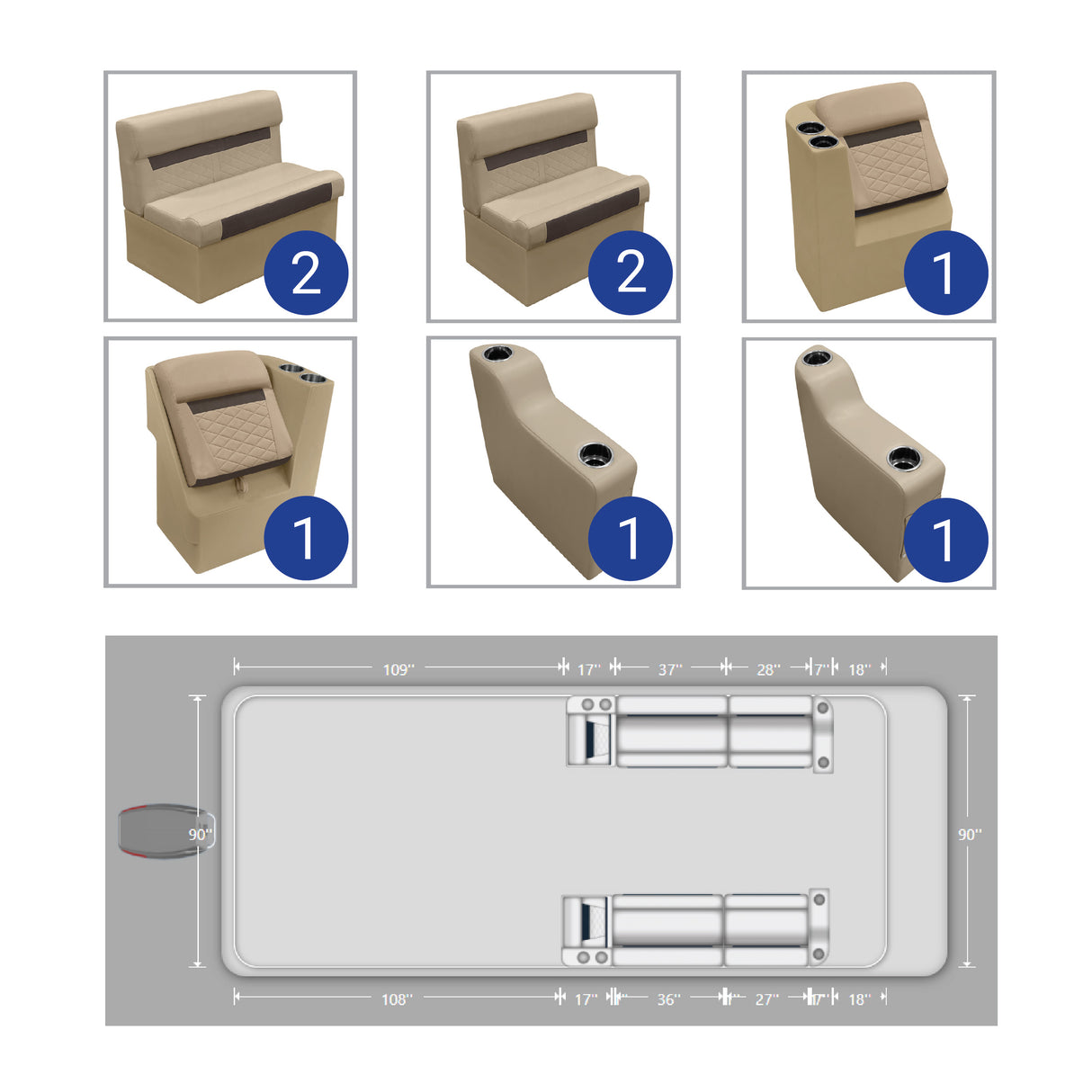 Wise DLX Neutral and Meteor Front Lounge Pontoon Furniture Set Picture