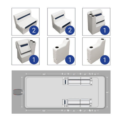 Wise DLX White and Mariner Front Lounge Pontoon Furniture Set Picture
