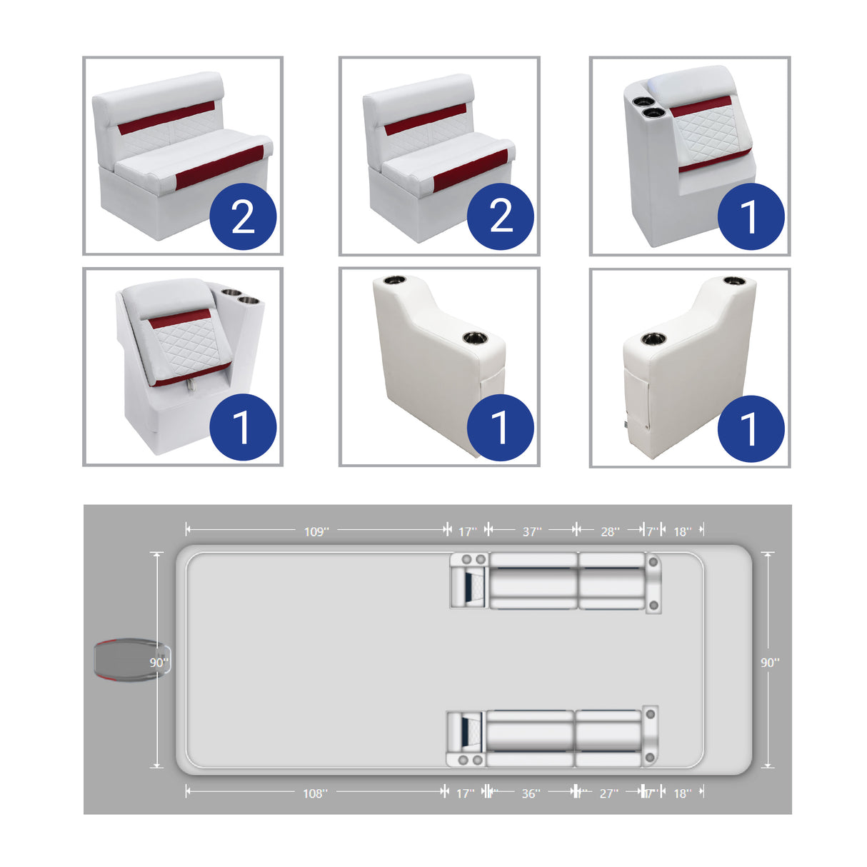 Wise DLX White and Crimson Red Front Lounge Pontoon Furniture Set Picture