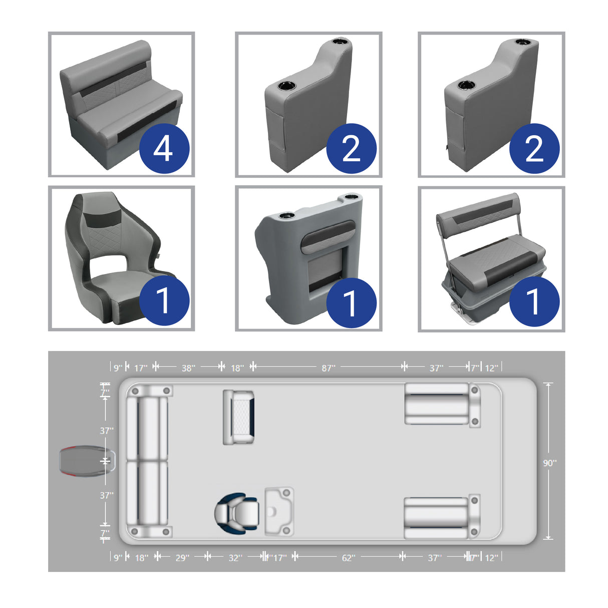 DLX Front & Rear Couch with Swingback Pontoon Seat Package