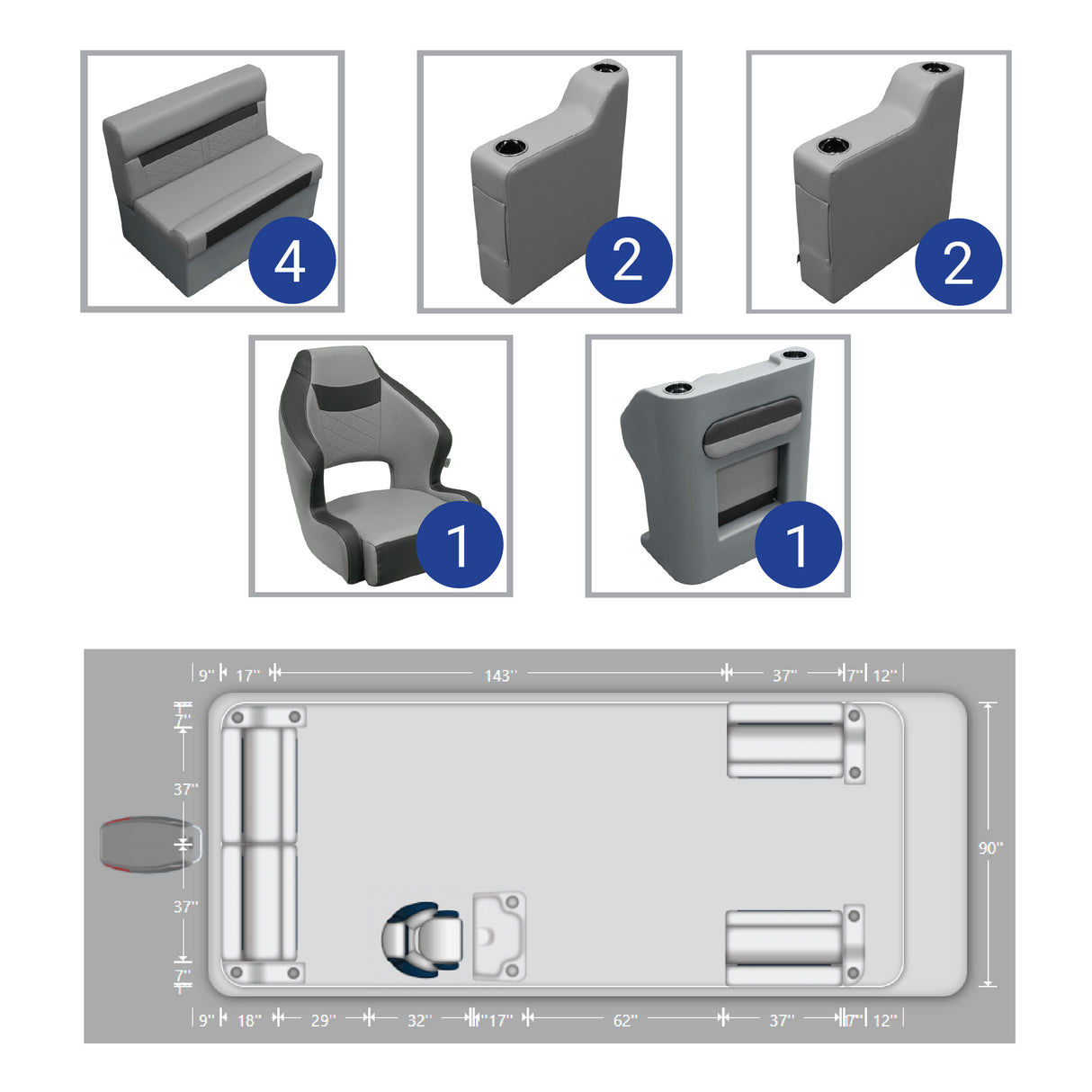 DLX Front & Rear Couch Pontoon Seat Package