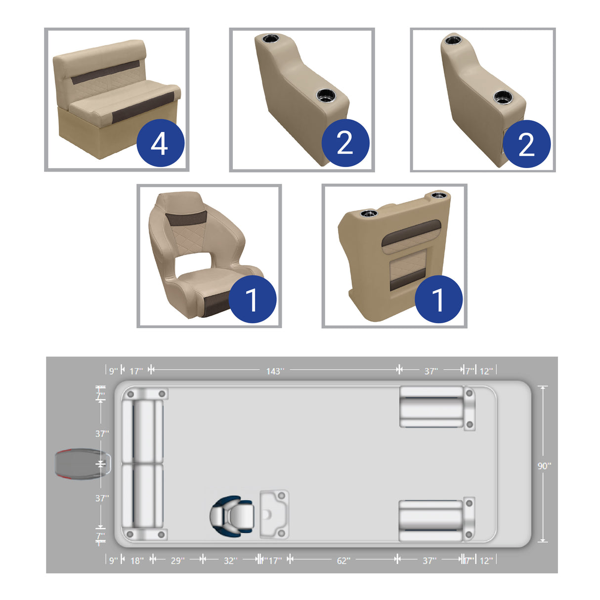 DLX Front & Rear Couch Pontoon Seat Package
