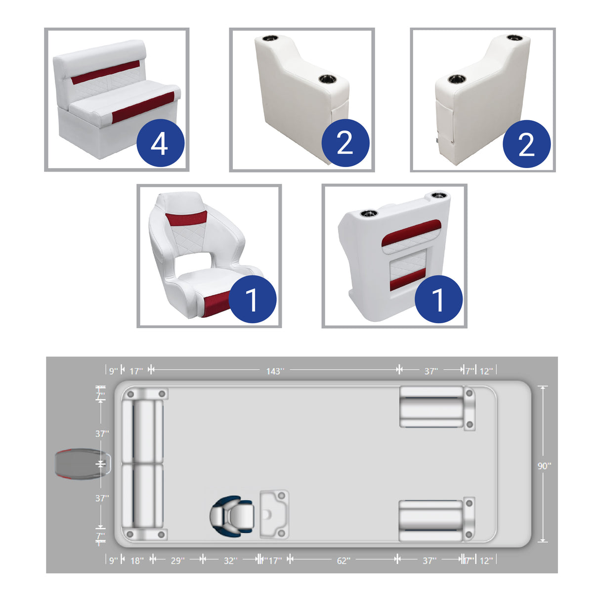 DLX Front & Rear Couch Pontoon Seat Package