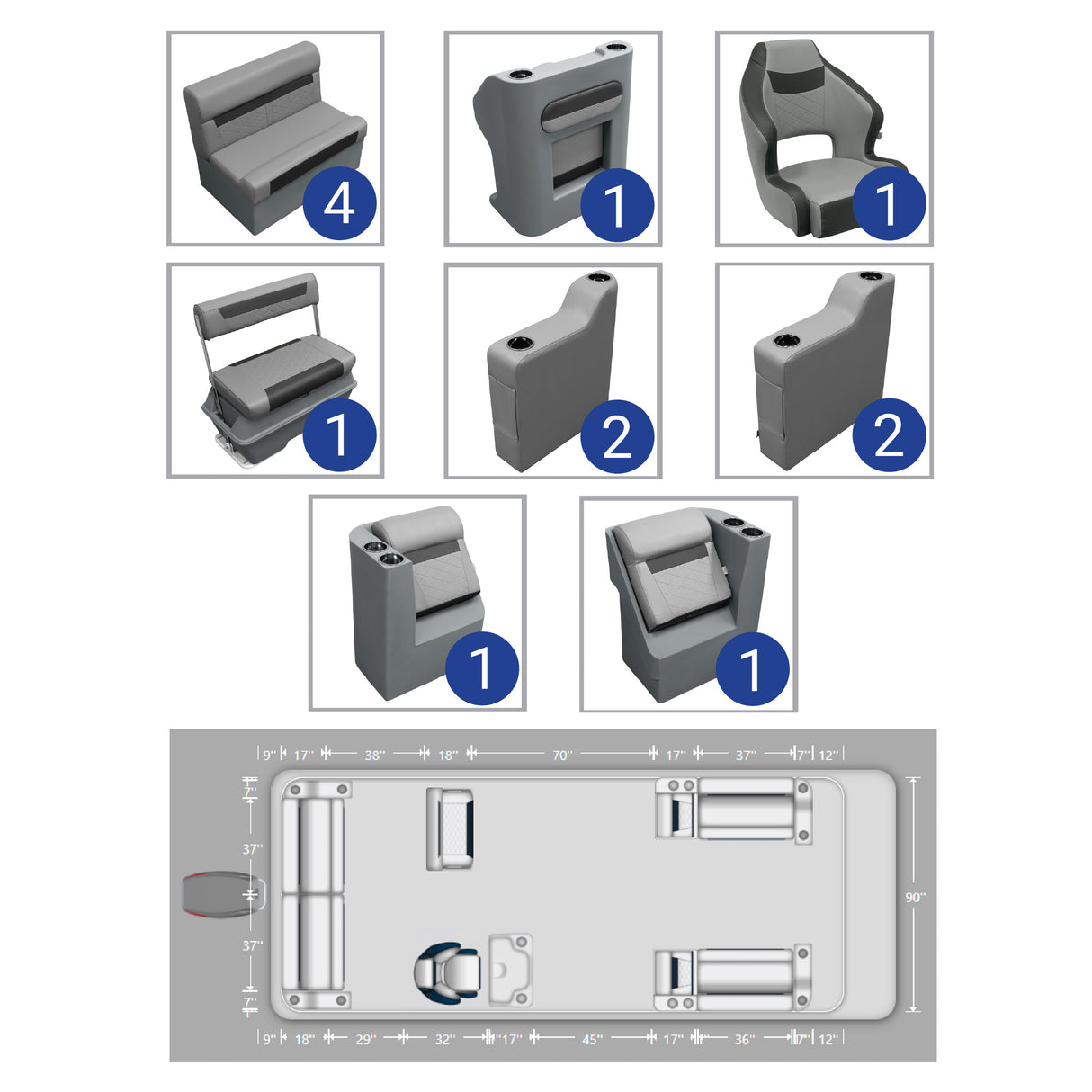 DLX Lounge with Rear Bench & Swingback Pontoon Seat Package