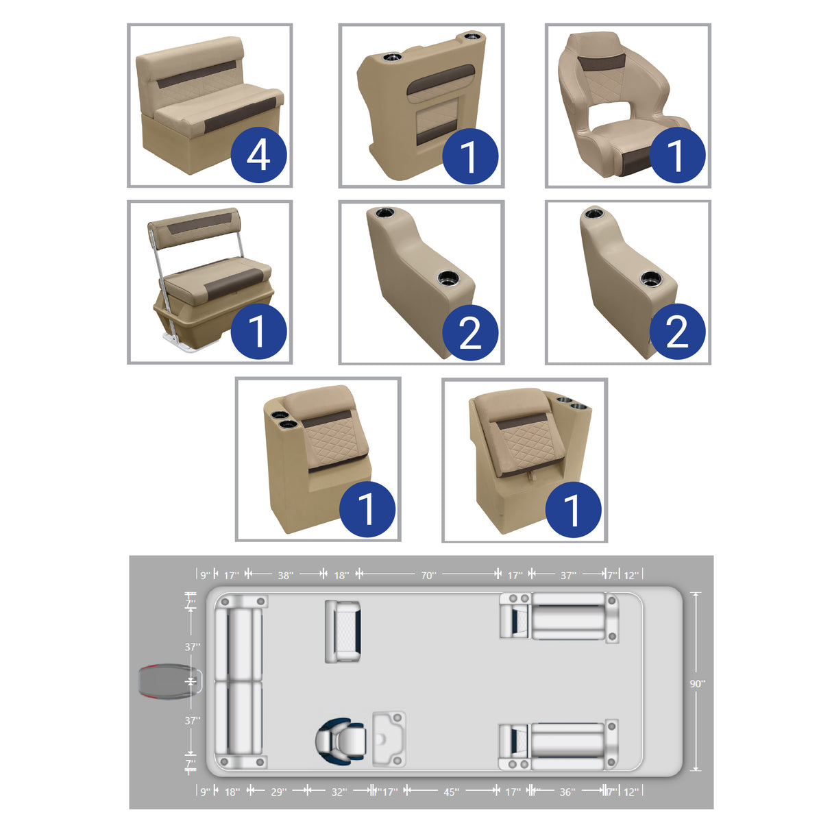 DLX Lounge with Rear Bench & Swingback Pontoon Seat Package