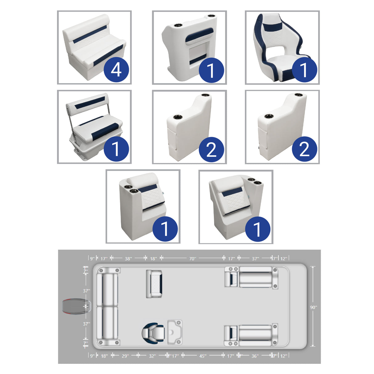 DLX Lounge with Rear Bench & Swingback Pontoon Seat Package
