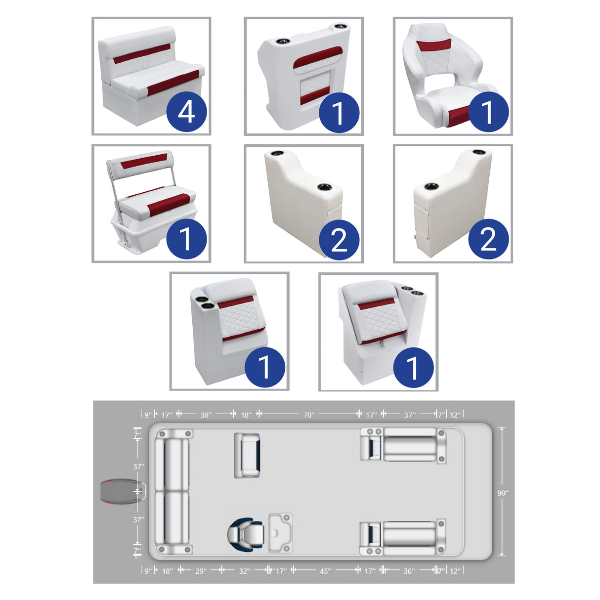 DLX Lounge with Rear Bench & Swingback Pontoon Seat Package