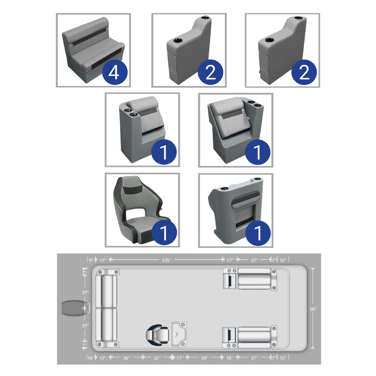 DLX Lounge with Rear Bench Pontoon Seat Package