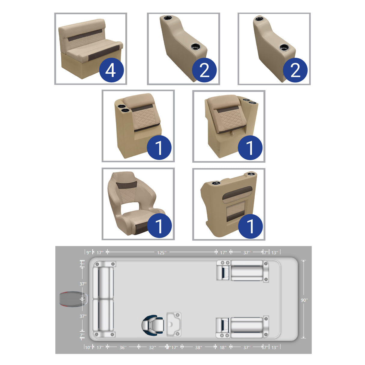 DLX Lounge with Rear Bench Pontoon Seat Package