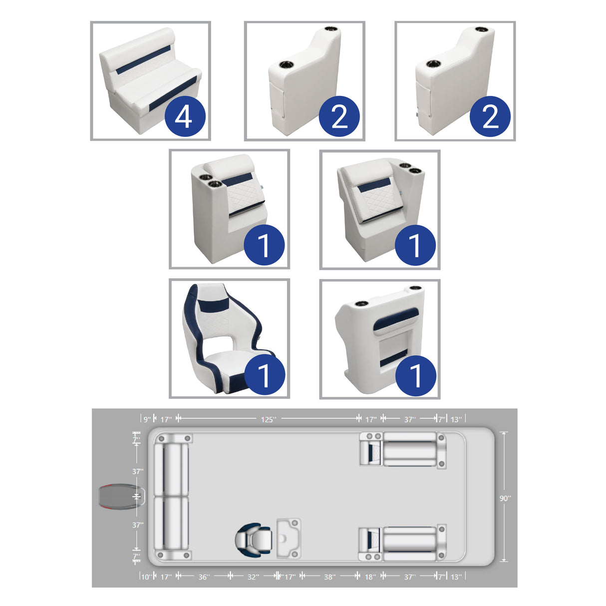 DLX Lounge with Rear Bench Pontoon Seat Package