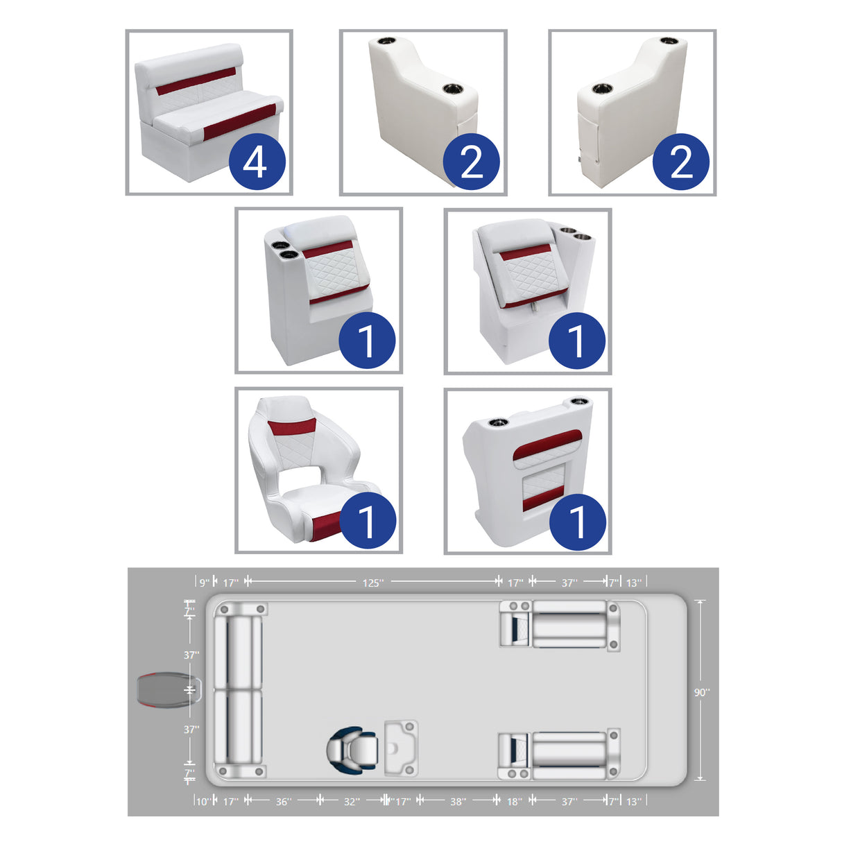 DLX Lounge with Rear Bench Pontoon Seat Package