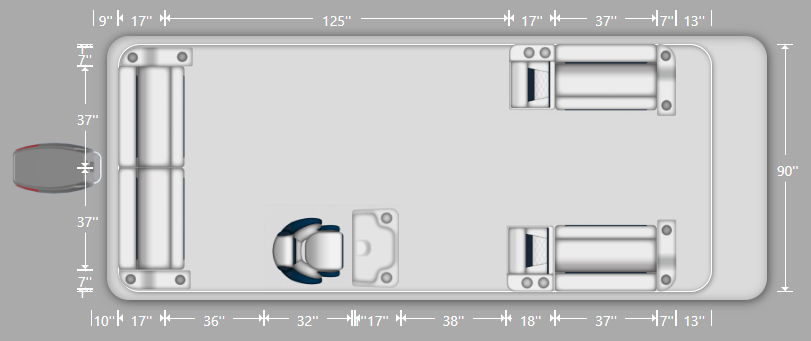 Wise DLX Lounge with Rear Bench Pontoon Furniture Set Layout and Dimension