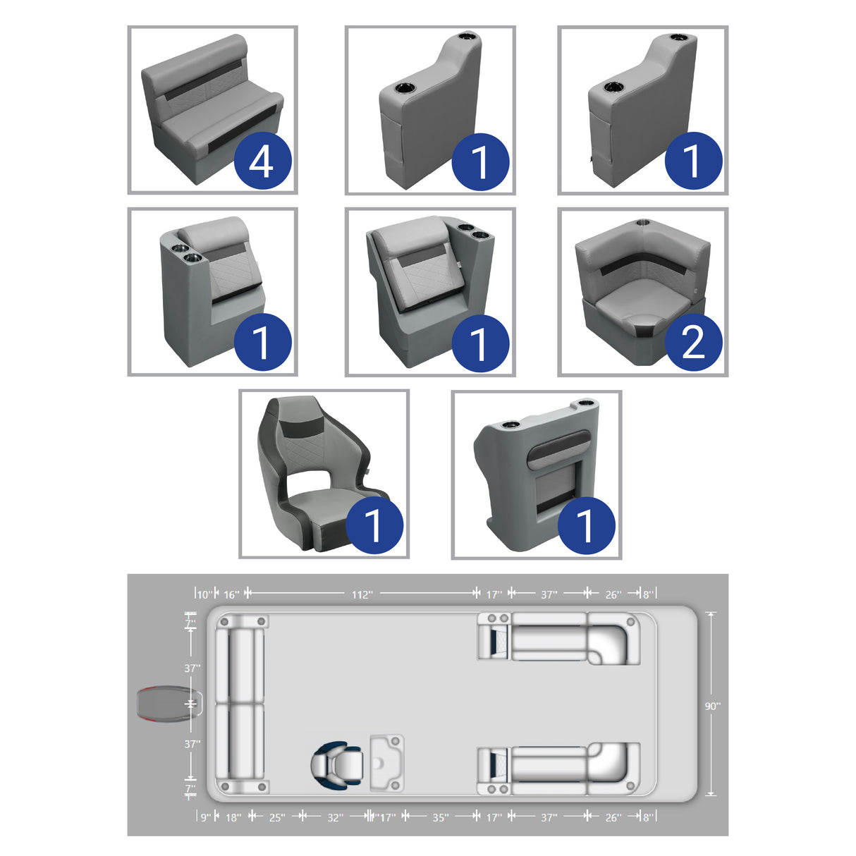 DLX Rear Bench with Front Lounge Pontoon Seat Package