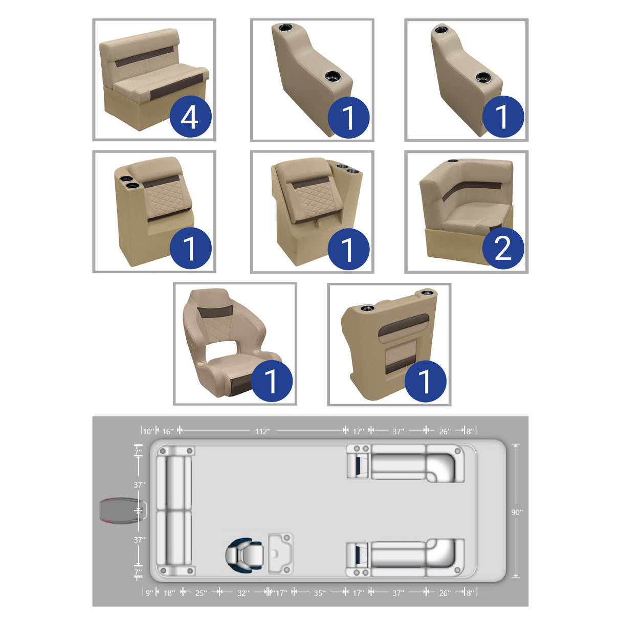 DLX Rear Bench with Front Lounge Pontoon Seat Package