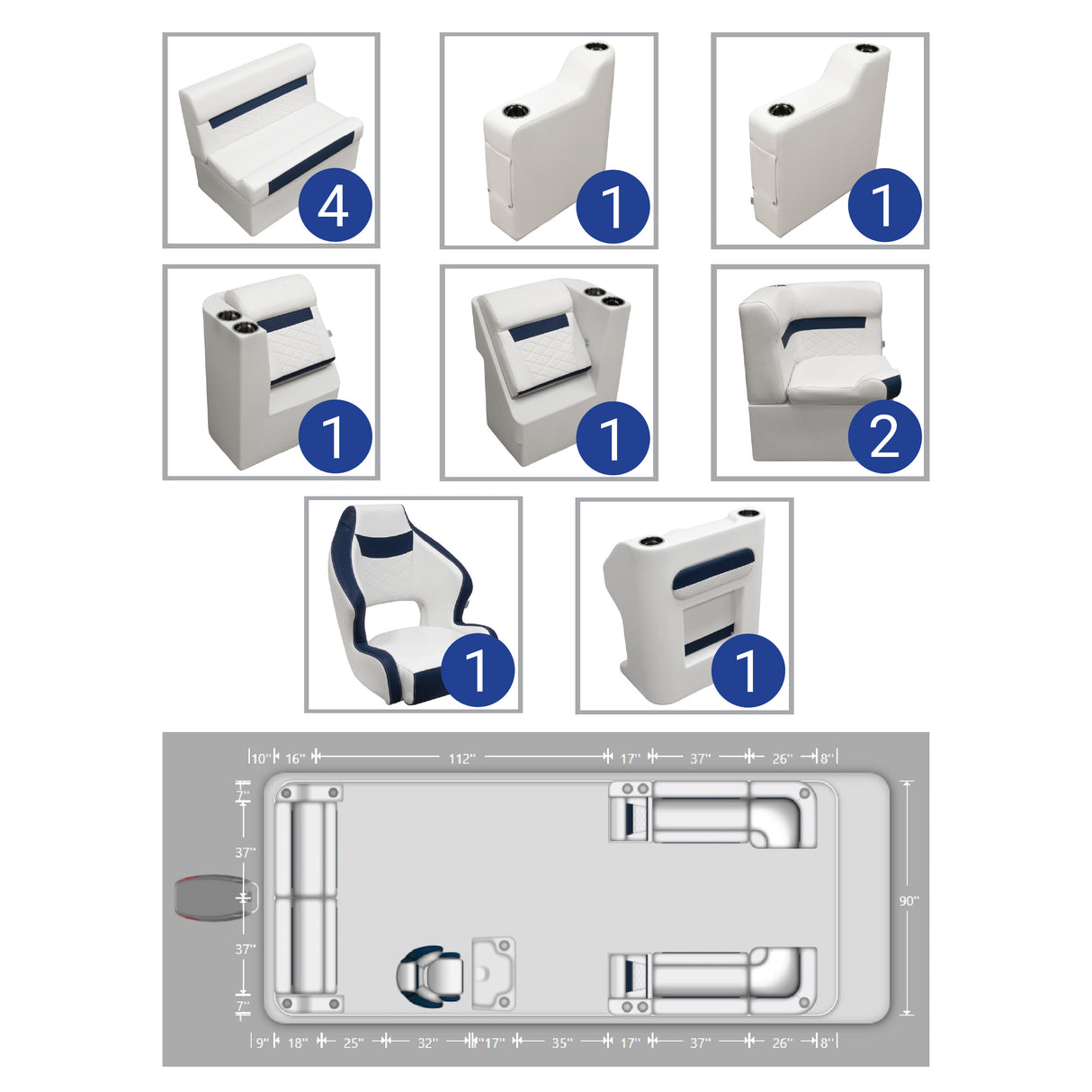 DLX Rear Bench with Front Lounge Pontoon Seat Package