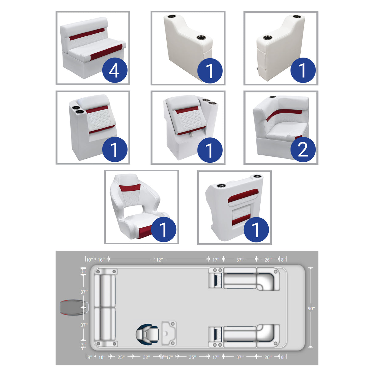 DLX Rear Bench with Front Lounge Pontoon Seat Package