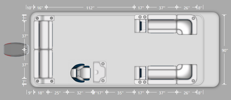 Wise DLX Rear Bench with Front Lounge Pontoon Furniture Set Layout and Dimension