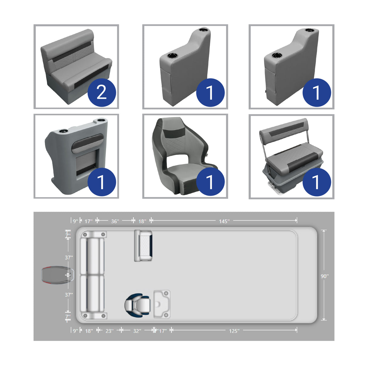 DLX Rear Bench, Console, & Swingback Pontoon Seat Package