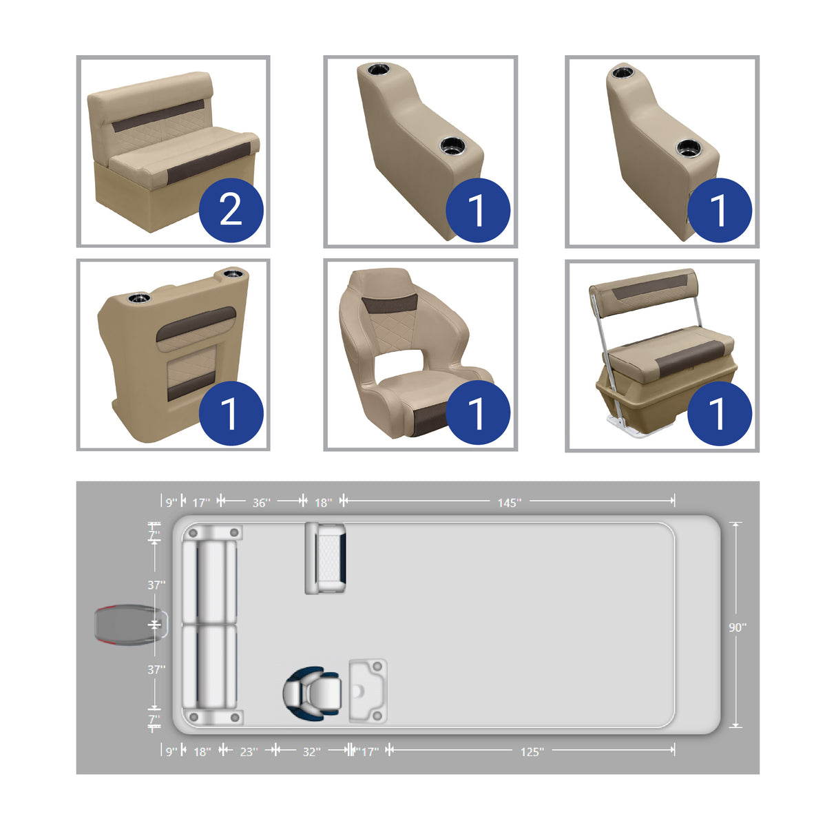 DLX Rear Bench, Console, & Swingback Pontoon Seat Package