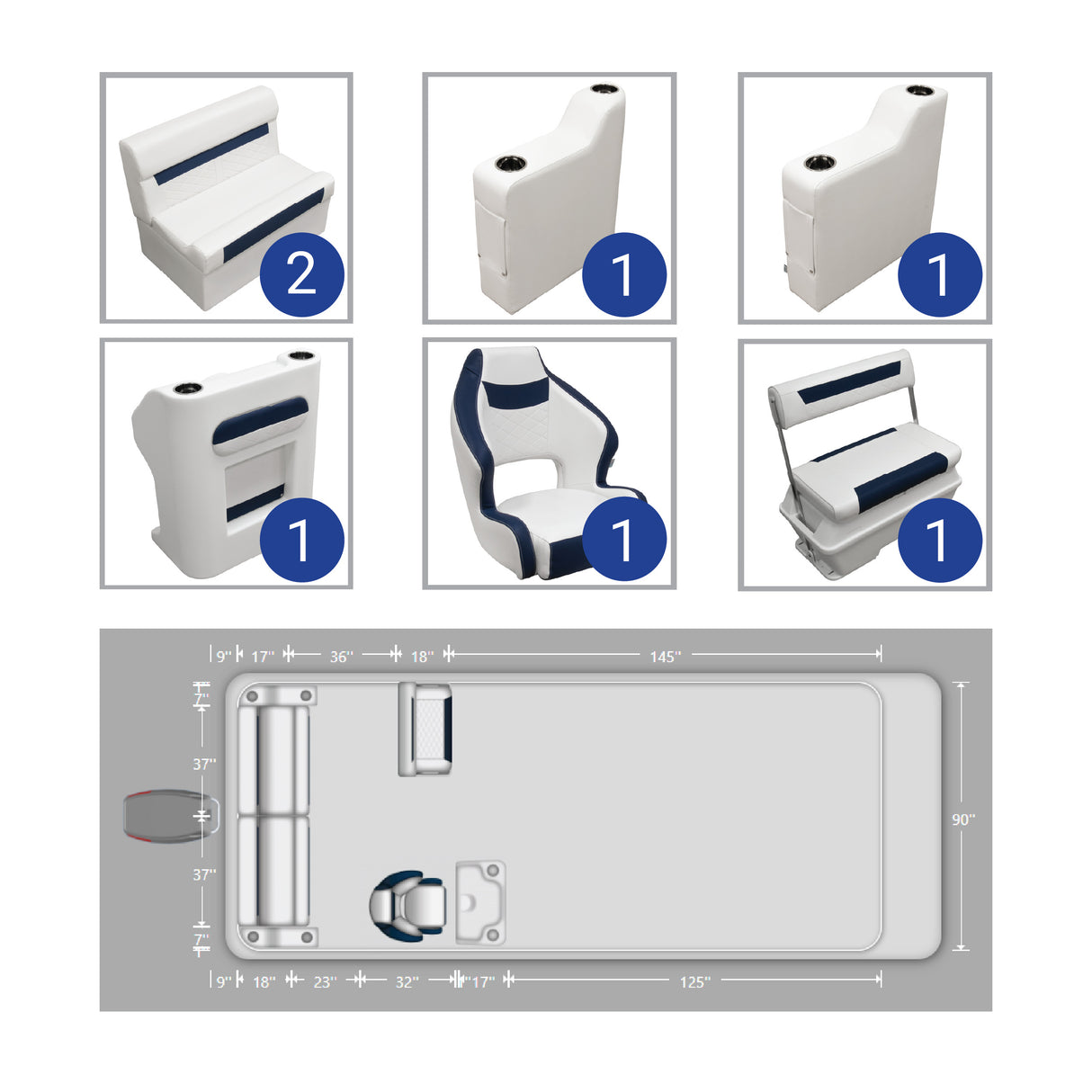 DLX Rear Bench, Console, & Swingback Pontoon Seat Package