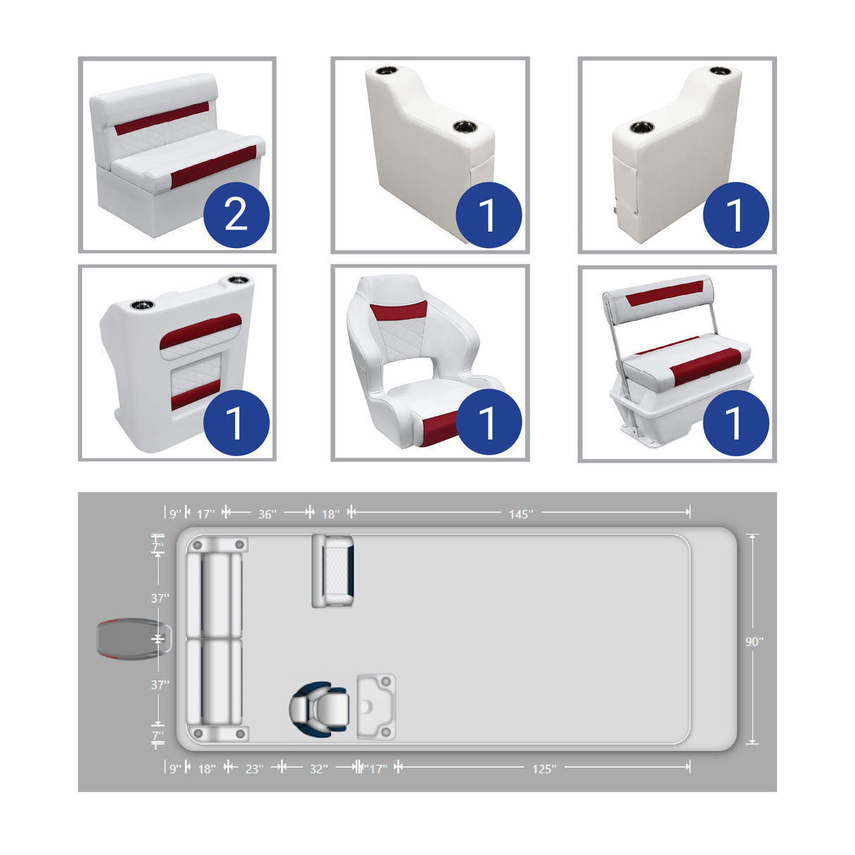 DLX Rear Bench, Console, & Swingback Pontoon Seat Package