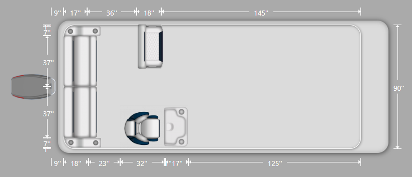 Wise DLX Rear Bench, Console, & Swingback Pontoon Furniture Set layout and dimension