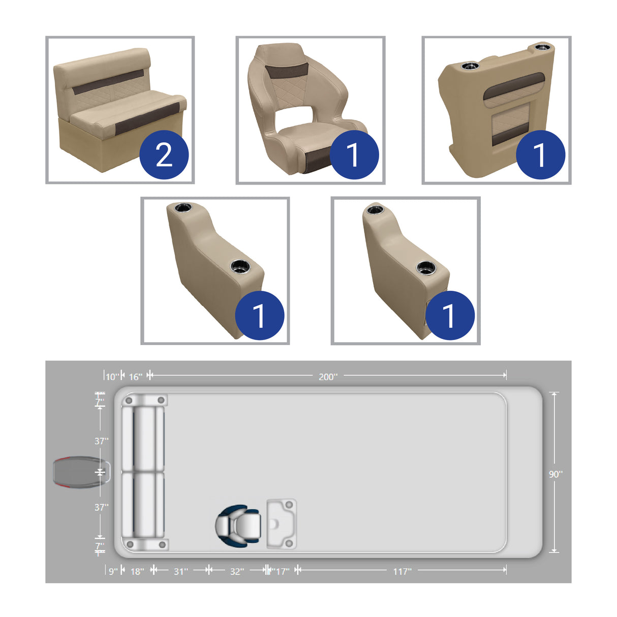 DLX Rear Bench & Steering Console Pontoon Seat Package