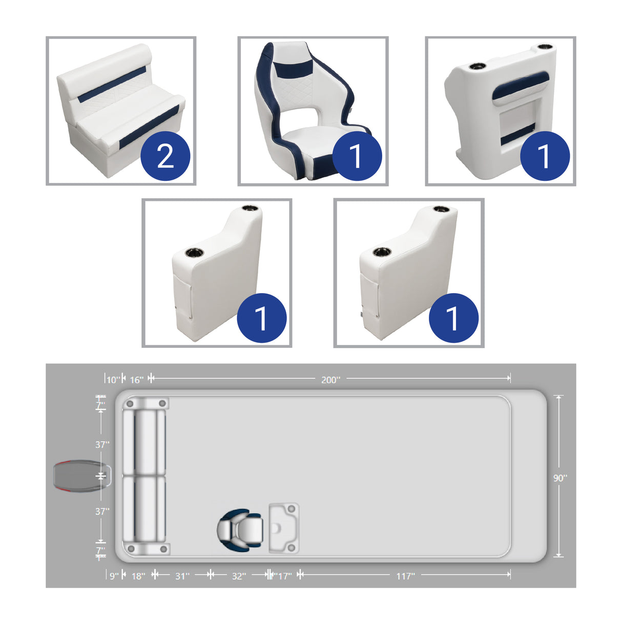 DLX Rear Bench & Steering Console Pontoon Seat Package