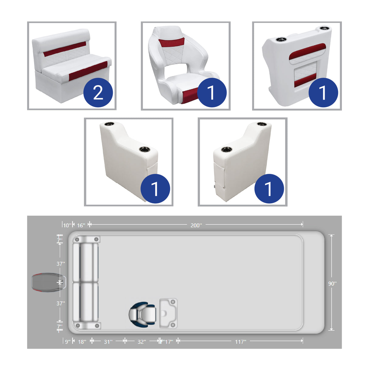 DLX Rear Bench & Steering Console Pontoon Seat Package