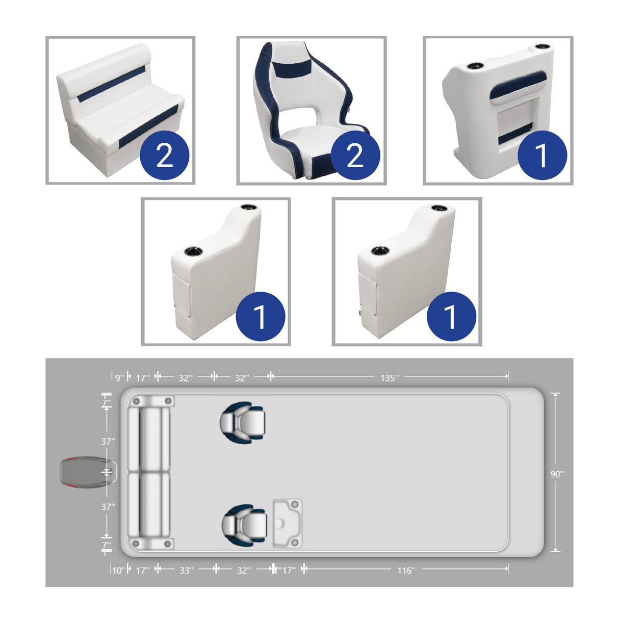 DLX Rear Bench & Dual Bucket Pontoon Seat Package