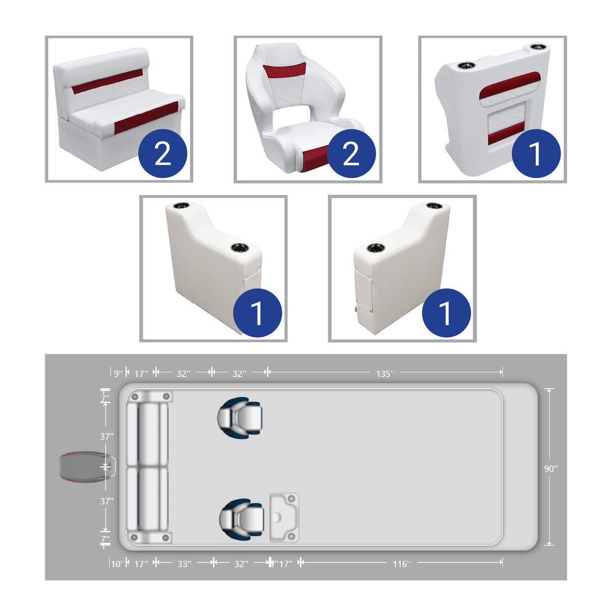 DLX Rear Bench & Dual Bucket Pontoon Seat Package