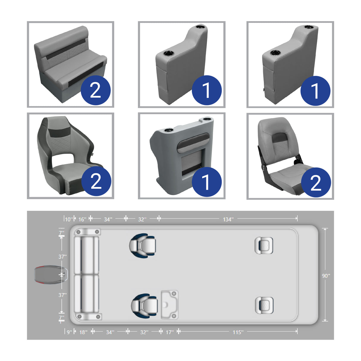 DLX 18-22' Rear Bench Fishing Pontoon Seat Package