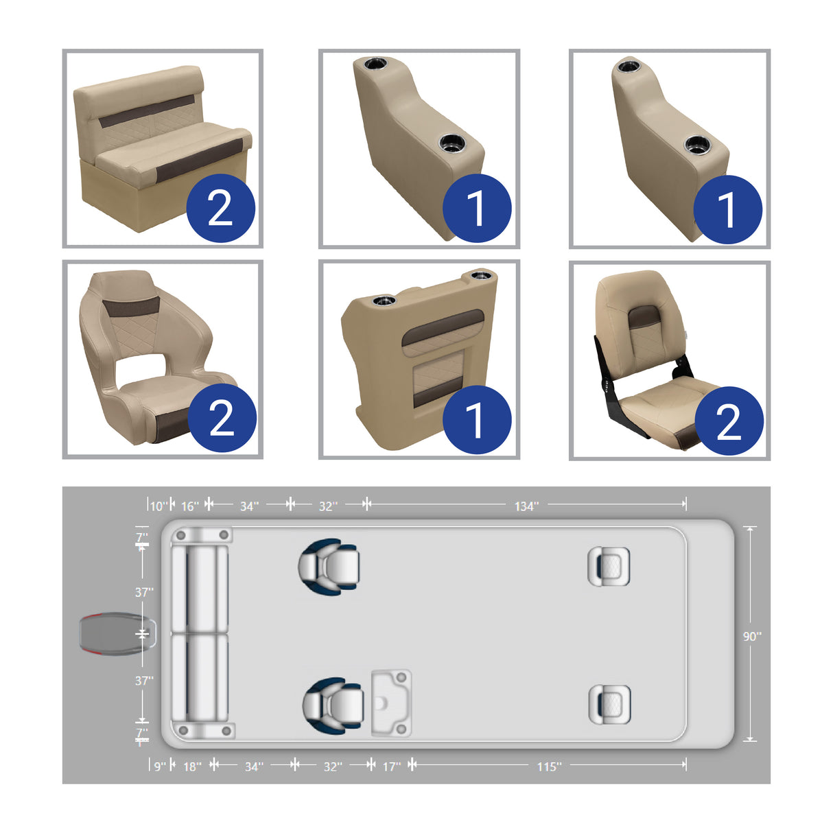DLX 18-22' Rear Bench Fishing Pontoon Seat Package