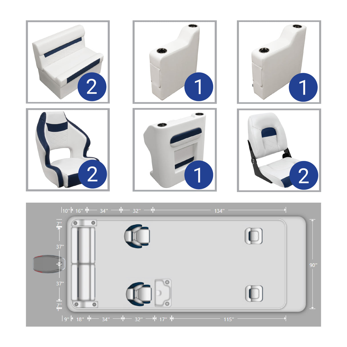 DLX 18-22' Rear Bench Fishing Pontoon Seat Package