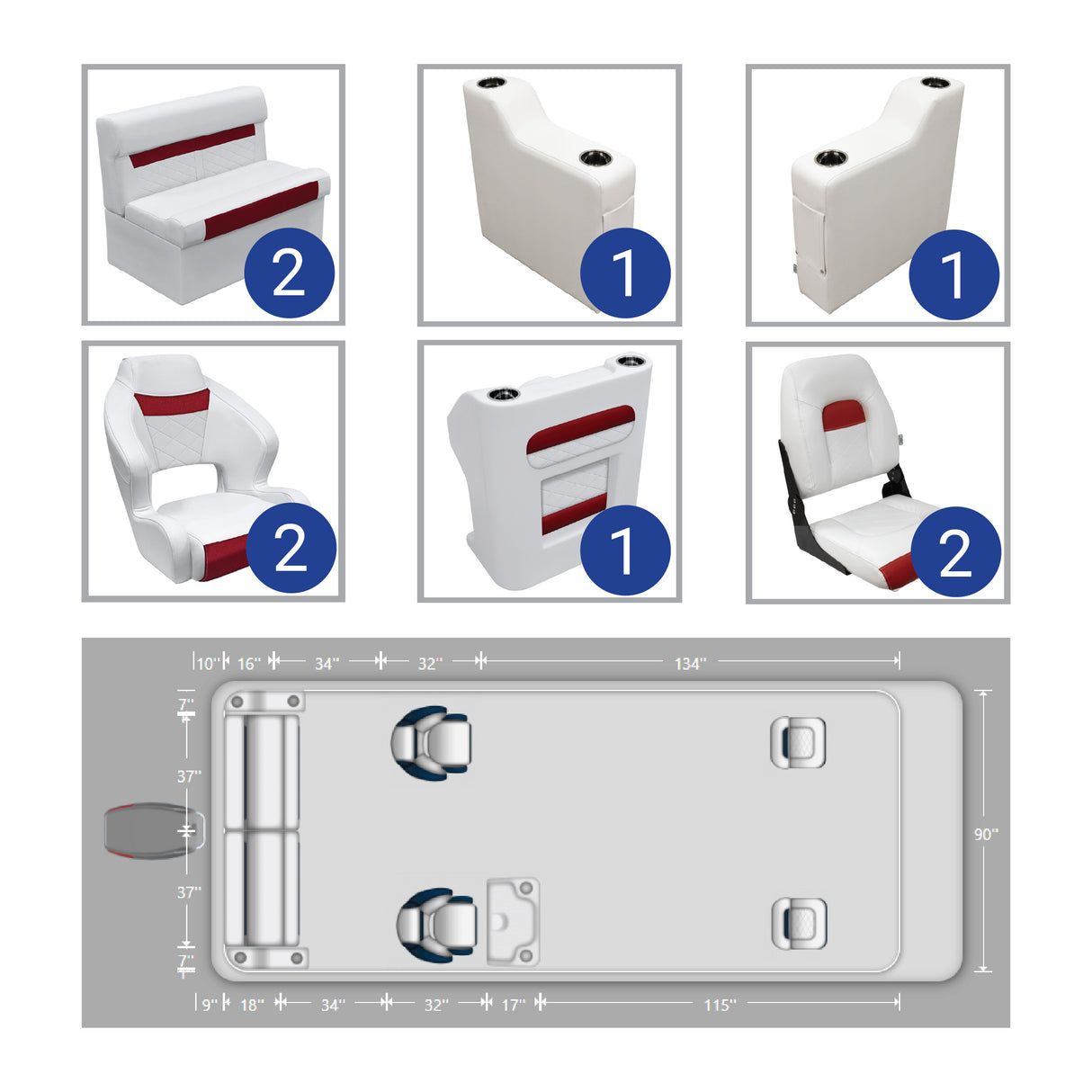 DLX 18-22' Rear Bench Fishing Pontoon Seat Package