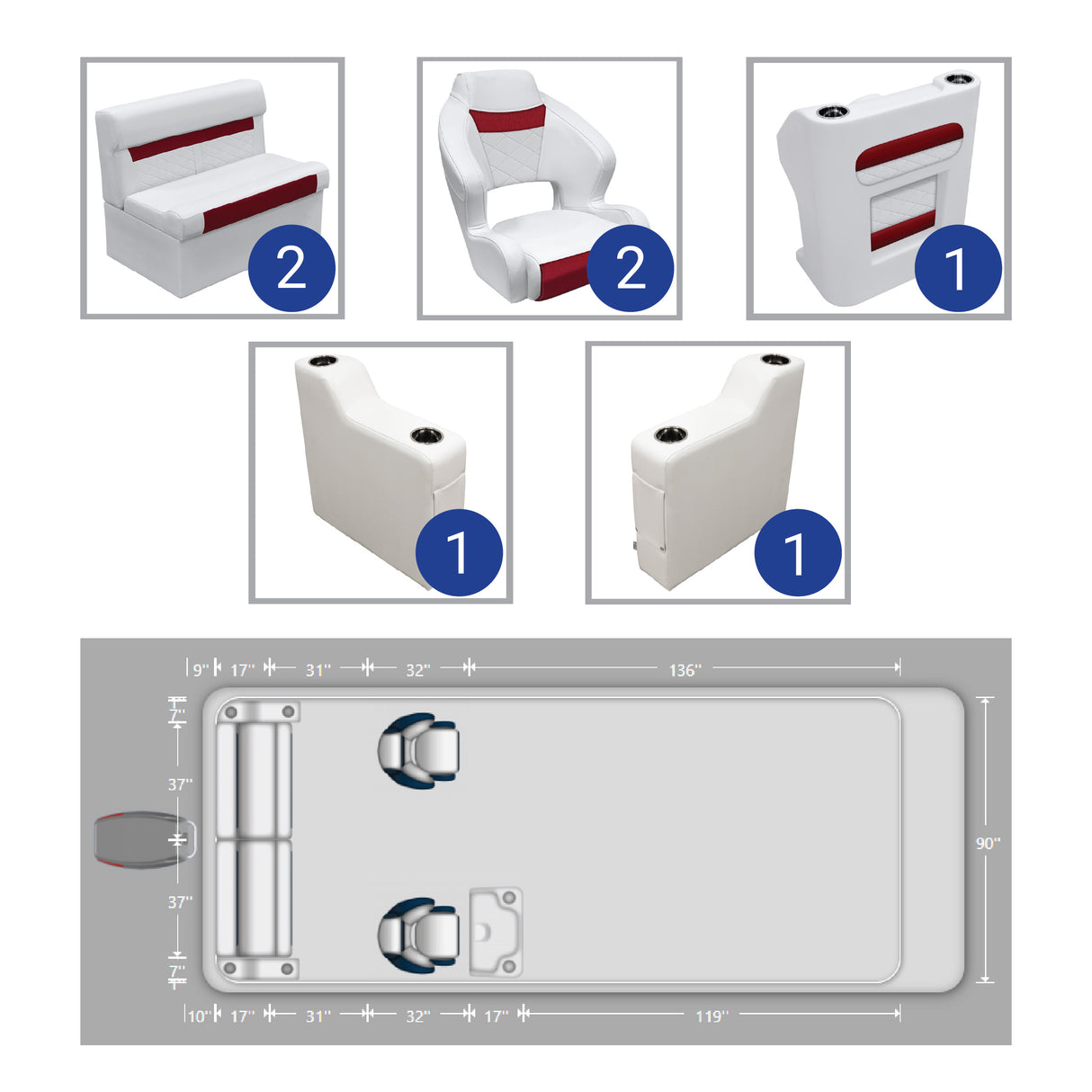 DLX Rear Couch & Dual Bucket Seat Pontoon Seat Package