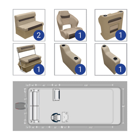 Wise DLX Rear Couch, Console & Swingback Pontoon Furniture Package