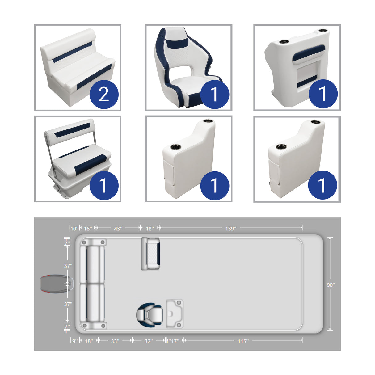 Wise DLX Rear Couch, Console & Swingback Pontoon Furniture Package