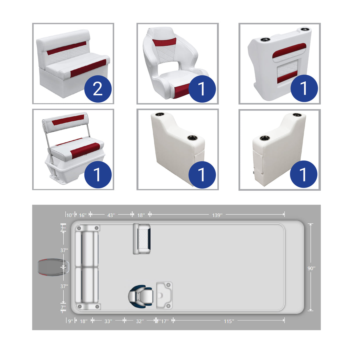 Wise DLX Rear Couch, Console & Swingback Pontoon Furniture Package