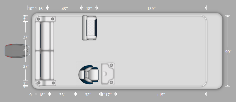 Wise DLX Rear Couch, Console & Swingback Pontoon Furniture Set Layout and Dimension