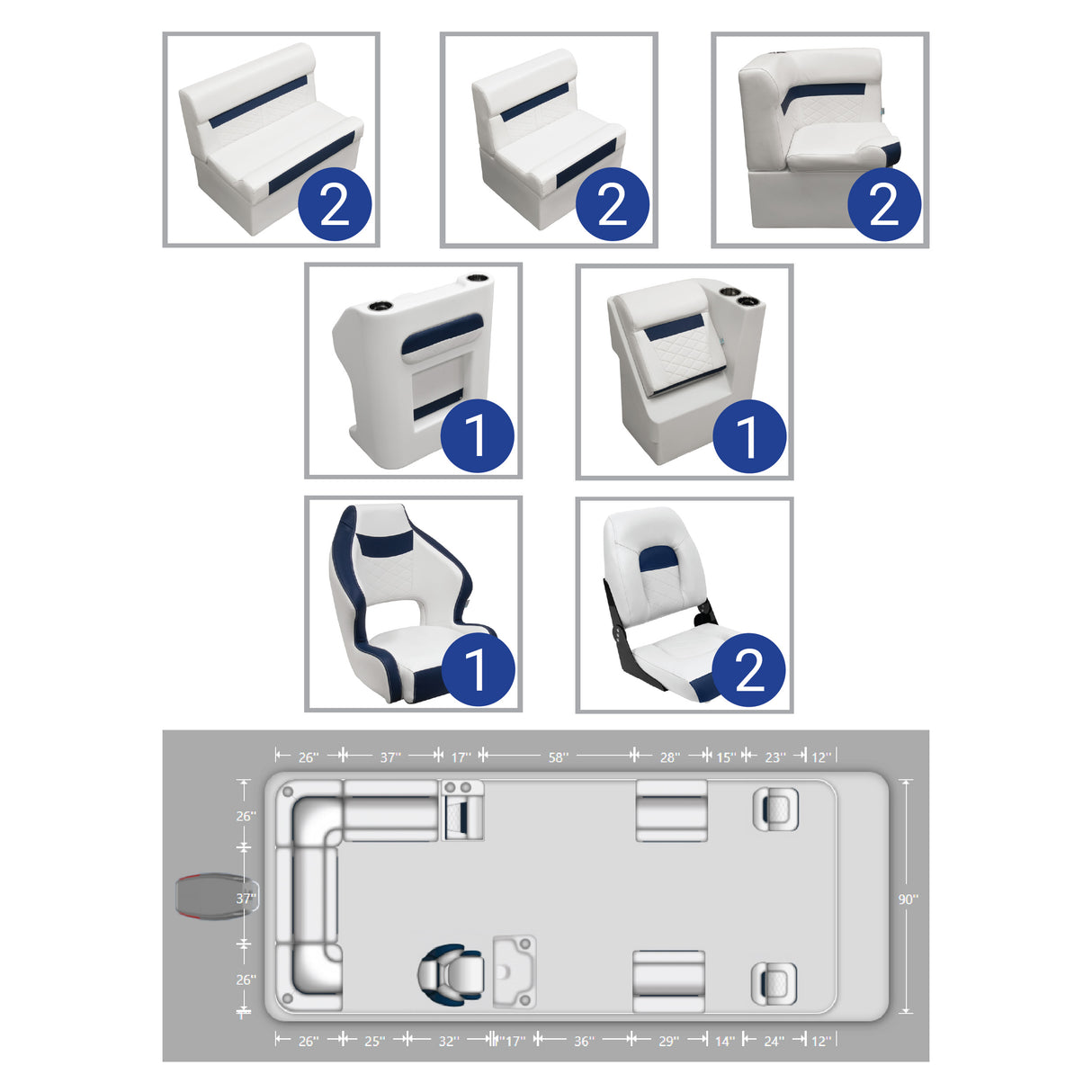 DLX 18-22' Rear L with Front Lounge Fishing Pontoon Seat Package