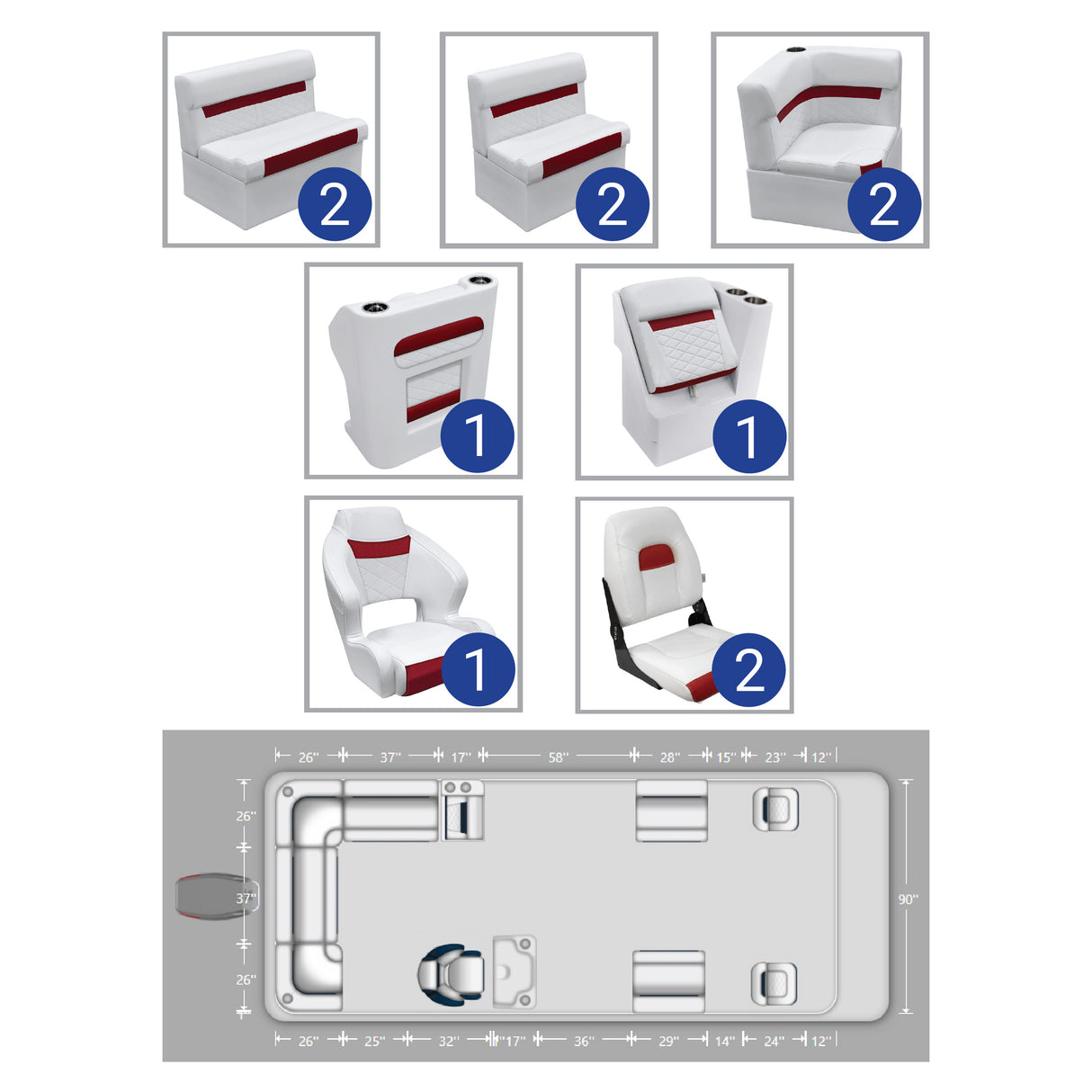 DLX 18-22' Rear L with Front Lounge Fishing Pontoon Seat Package