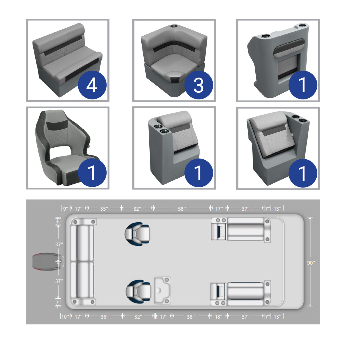 DLX 18-22' Rear L with Front Lounge Pontoon Seat Package