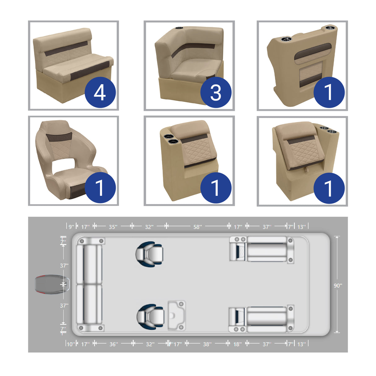 DLX 18-22' Rear L with Front Lounge Pontoon Seat Package